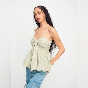 Cider Green Checkered Peplum Blouse